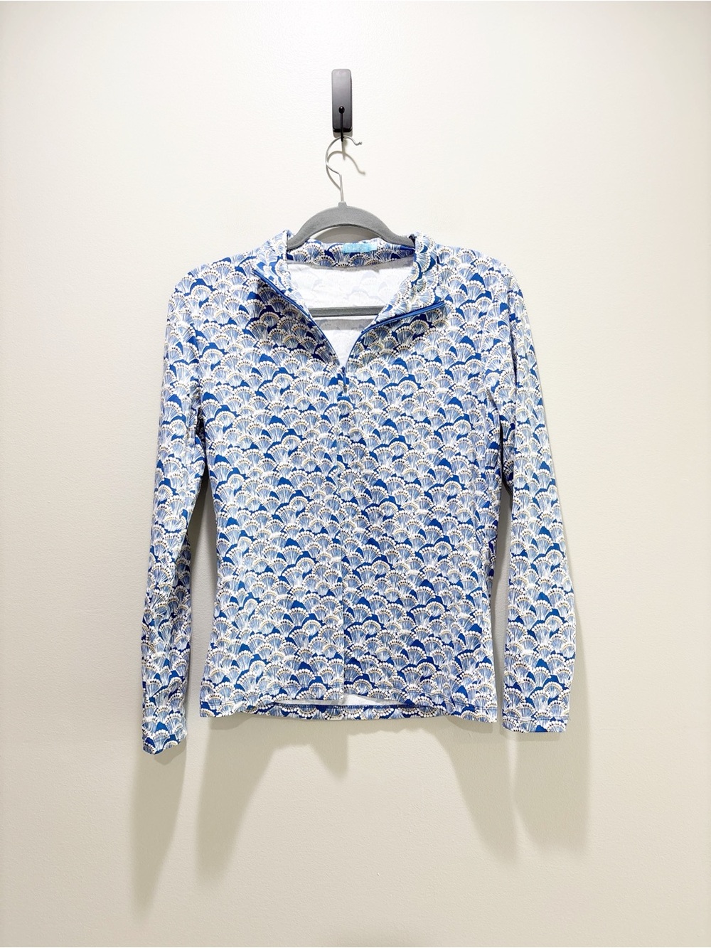 J. McLaughlin Blue Printed Catalina Cloth Fabric Quarter Zip Pullover Top Size M